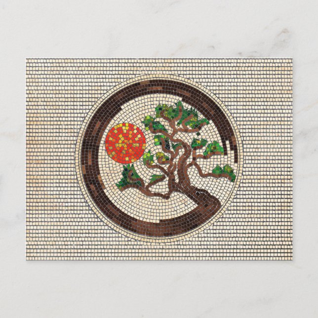 Cartão Postal Zen Enso Circle e Bonsai Tree Mosaic (Frente)