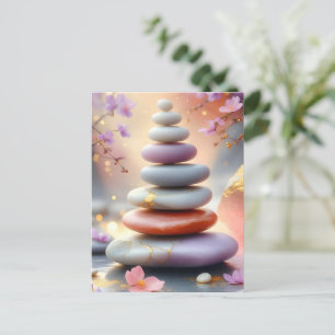 Cartão Postal Zen Pedras Espiritais Equilibram Arte Floral