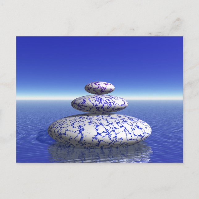 Cartão Postal Zen Stone Blue Purple Ocean Love Inspiração de Paz (Frente)