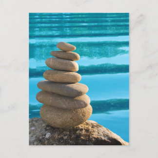 Cartão Postal Zen stone blue tower water with postcard