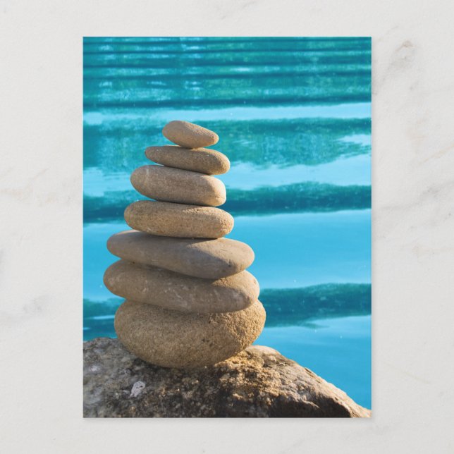 Cartão Postal Zen stone blue tower water with postcard (Frente)