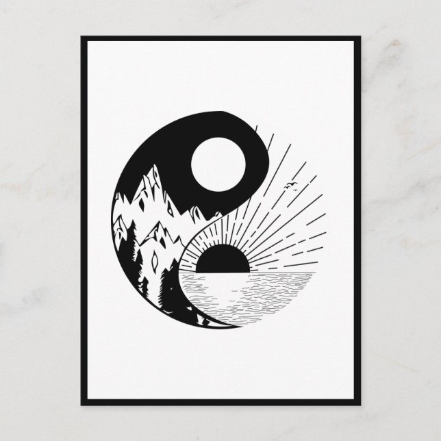 Cartão Postal Zen Yin Yang Black White (Frente)