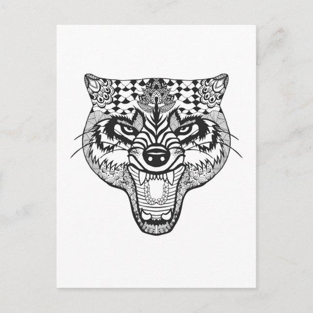 Cartão Postal Zentangle inspirou o lobo (Frente)