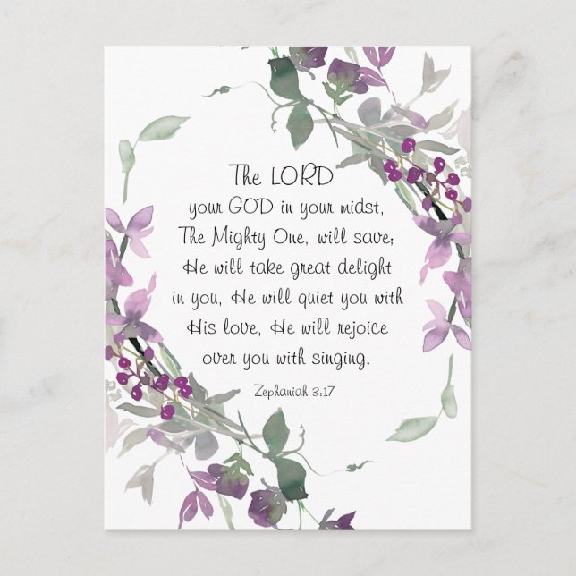 Cartão Postal Zephaniah 3:17 Ele se alegra por você (Frente)