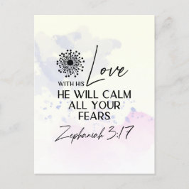 Cartão Postal Zephaniah 3:17 Seu Amor acalmará seus medos Bíblia