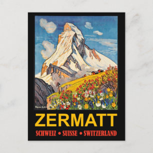 Cartão Postal Zermatt, pico de montanha, viagens vintage de Sui