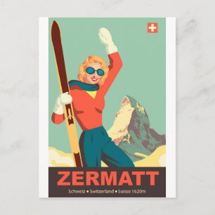 Cartão Postal Zermatt Ski Girl, Suiça