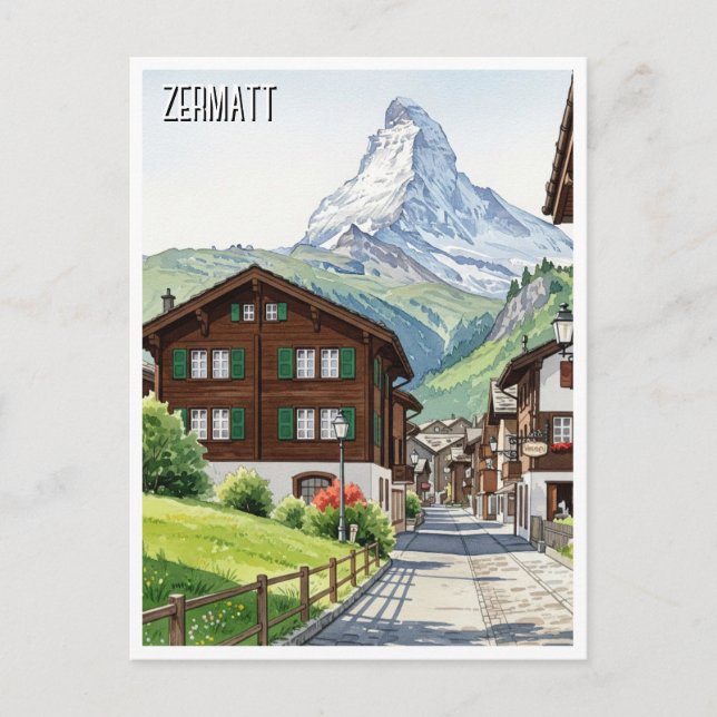 Cartão Postal Zermatt Suíça Matterhorn Viagem (Frente)