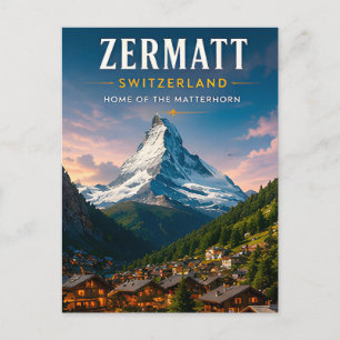 Cartão Postal 🏔️ Zermatt Suíça Matterhorn Viagem Decoração ❄️