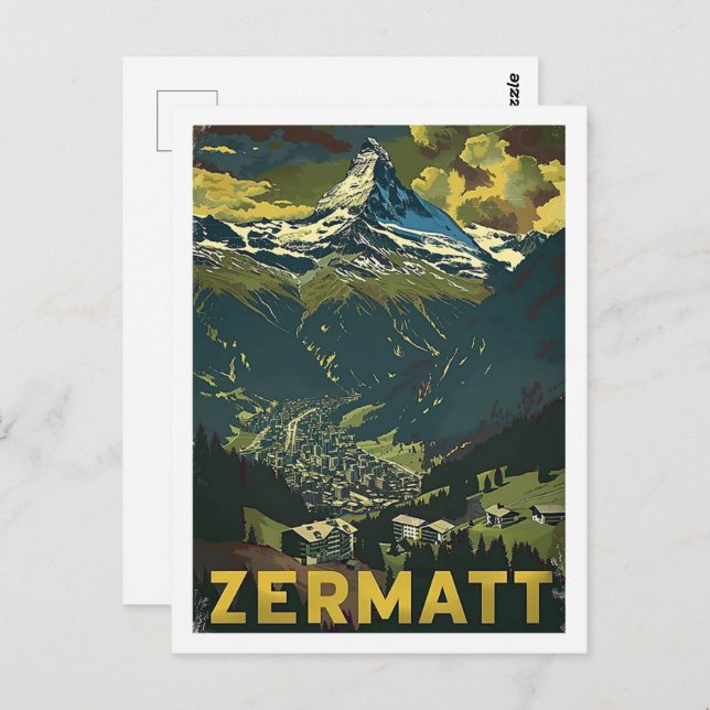 Cartão Postal Zermatt Suiça Vintage (Frente/Verso)