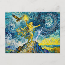 Zeus em Rochas Tempestuosas com Raio e Águia