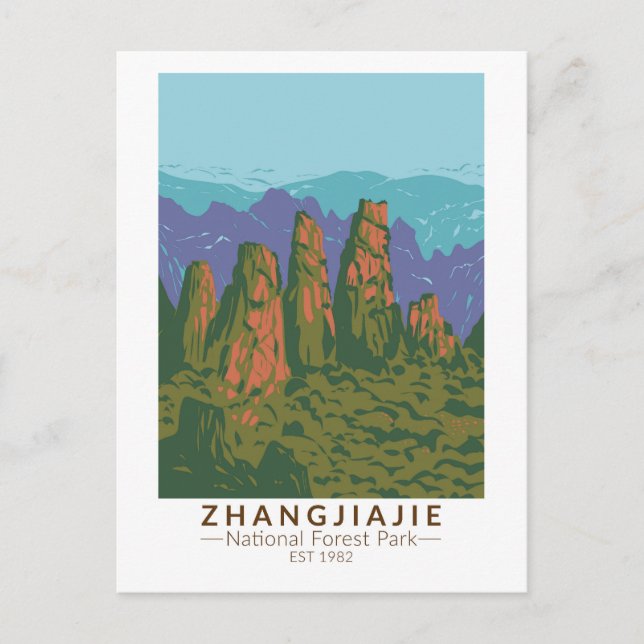 Cartão Postal Zhangjiajie Floresta Nacional na China, Retro Viag (Frente)