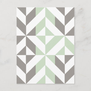 Cartão Postal ZigZag Geométrico de Sage Green e Silver