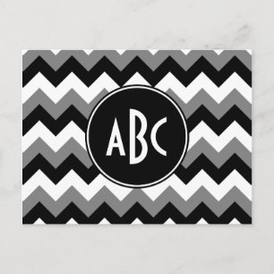 Cartão Postal Zigzag Preto e Branco Cinza Monogramado