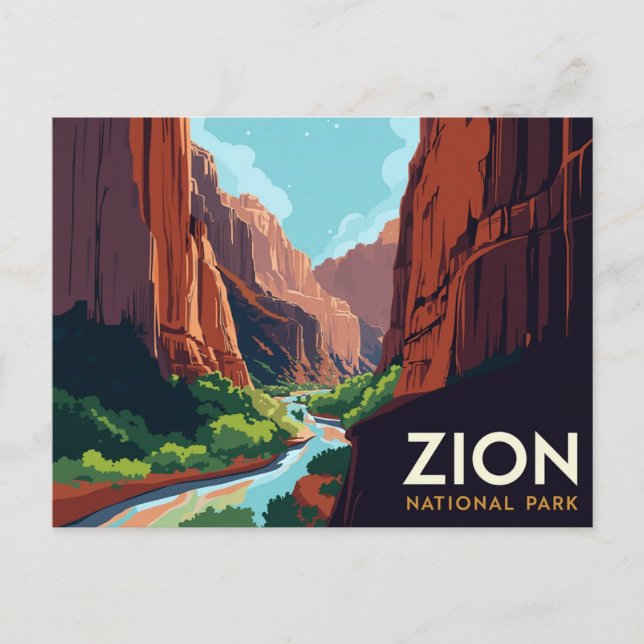 Cartão Postal Zion Canyon Narrows Vintage Poster (Frente)