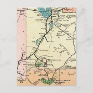 Cartão Postal Zion - Grand Canyon Mapa Antigo
