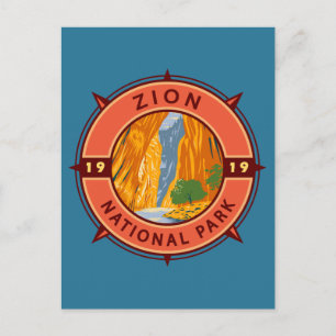 Cartão Postal Zion National Park Retro Compass Emblem