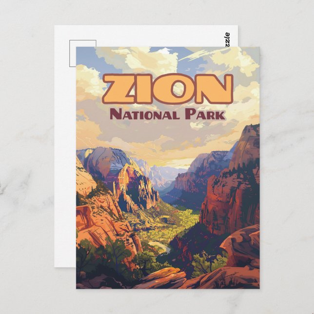 Cartão Postal Zion National Park Utah Moab Canyon Retro (Frente/Verso)
