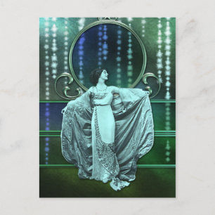 Cartão Postal Zohara: Mulher do Art Deco em Aqua & Green