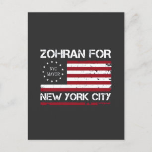 Cartão Postal Zohran Mamdani para prefeito de NYC com bandeira d