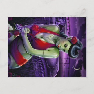 Cartão Postal zombie ama rosa e carro vintage