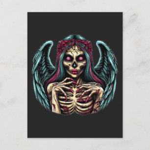 Cartão Postal Zombie Angel Dark Fantasy Art, esqueleto assustado