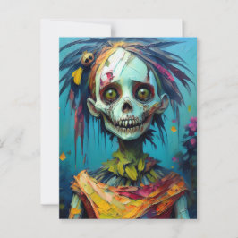 Cartão Postal Zombie Doll with Yellow Eyes and Tattered Dress