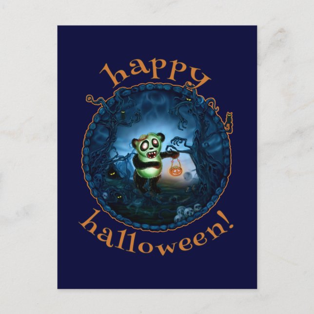 Cartão Postal Zombie Panda Happy Halloween (Frente)