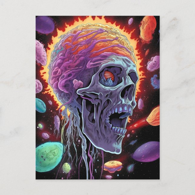 Cartão Postal Zombie Skull Creator Sci-fi Horror Art (Frente)