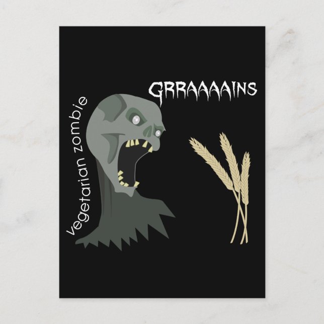 Cartão Postal Zombie vegetariana quer Graaaains! (Frente)