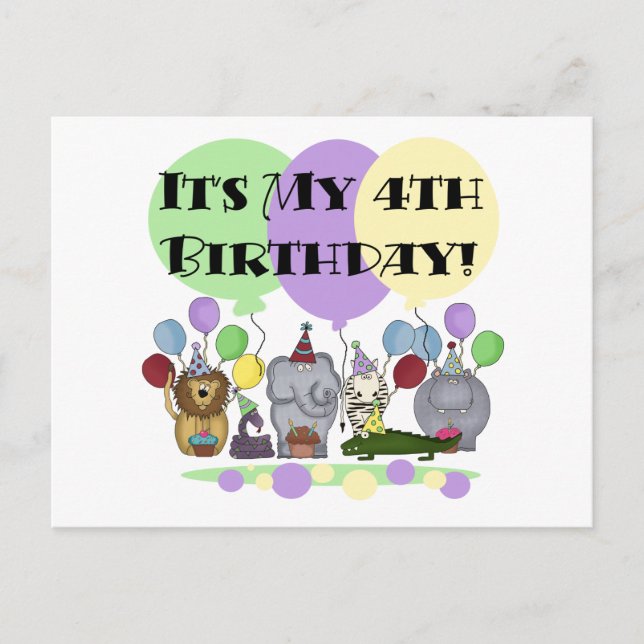 Cartão Postal Zoo Animais 4º Camisetas e presentes de aniversári (Frente)