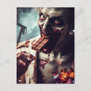 Cartão Postal Zumbi comendo chocolate de Halloween
