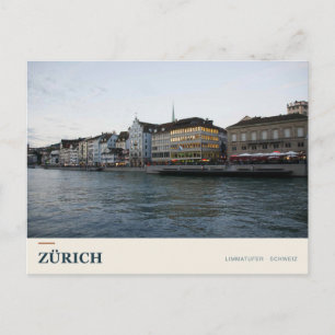 Cartão Postal Zurique Margem do Rio Limmat