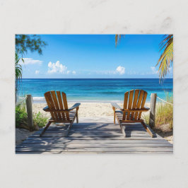 Cartão Postal Zwei Strandstühle auf Holzsteg am Meer