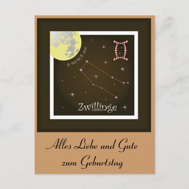 Cartão Postal Zwillinge 21. Mai bis 21. Juni Postkarte (Frente)