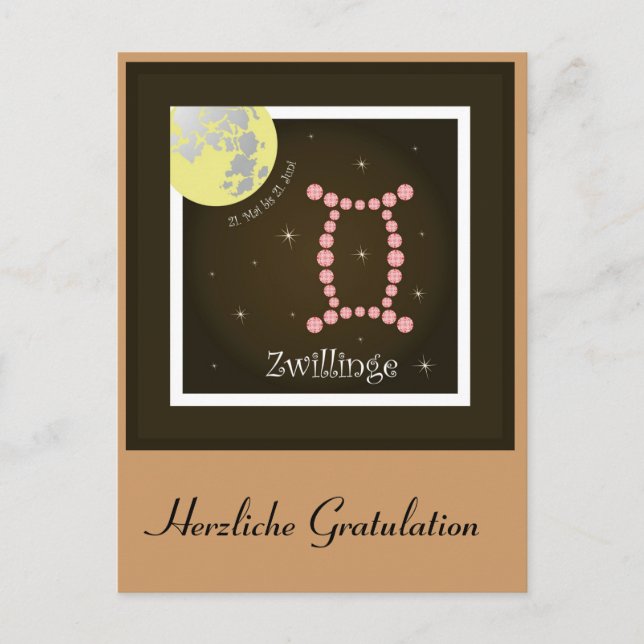 Cartão Postal Zwillinge 21. Mai bis 21. Juni Postkarte (Frente)