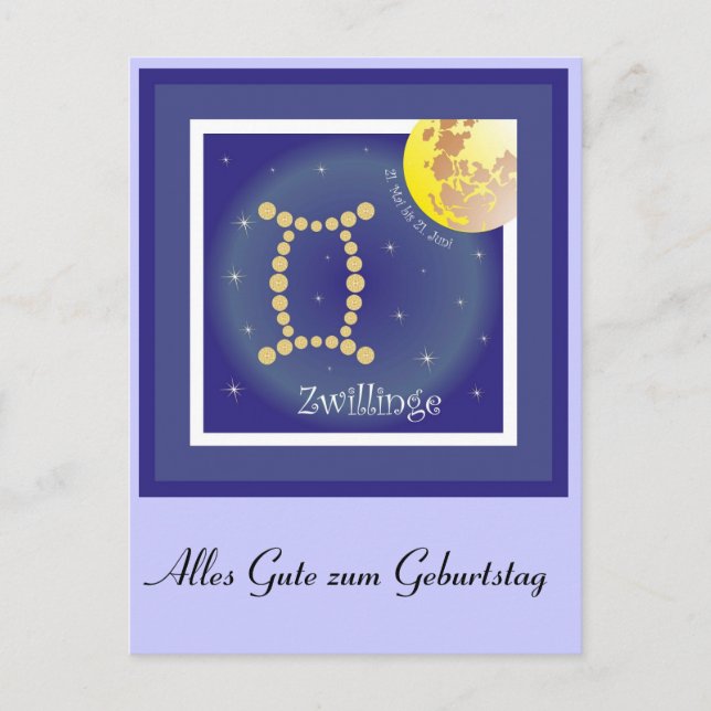 Cartão Postal Zwillinge 21. Mai bis 21. Juni Postkarte (Frente)