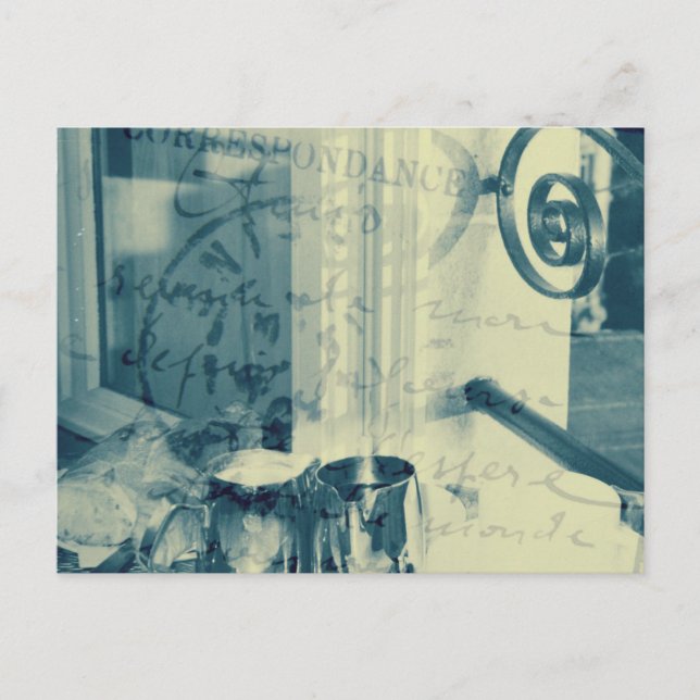 Cartão Poste "Café da Manhã em Paris", Azul Indigo (Frente)