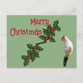 Cartão poste - Feliz Natal Holly e Calico Cat