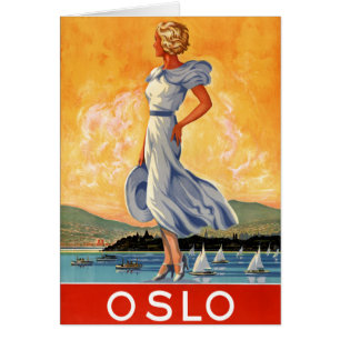 Cartão Poster das viagens vintage de Oslo Noruega
