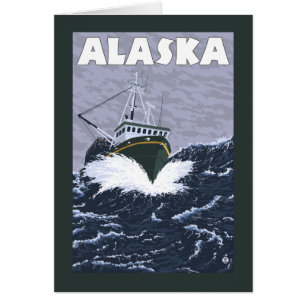 Cartão Poster das viagens vintage do barco de AlaskaCrab