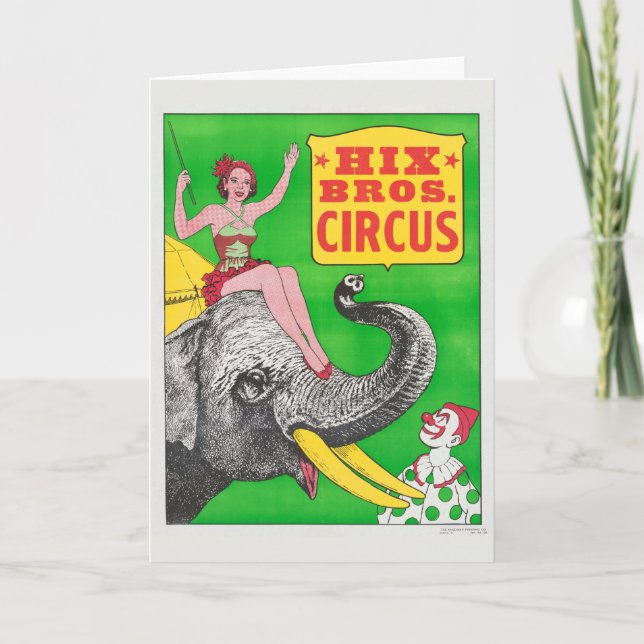 Cartão Poster de Circo Mostrando A Uma Mulher Um Elefante (Frente)