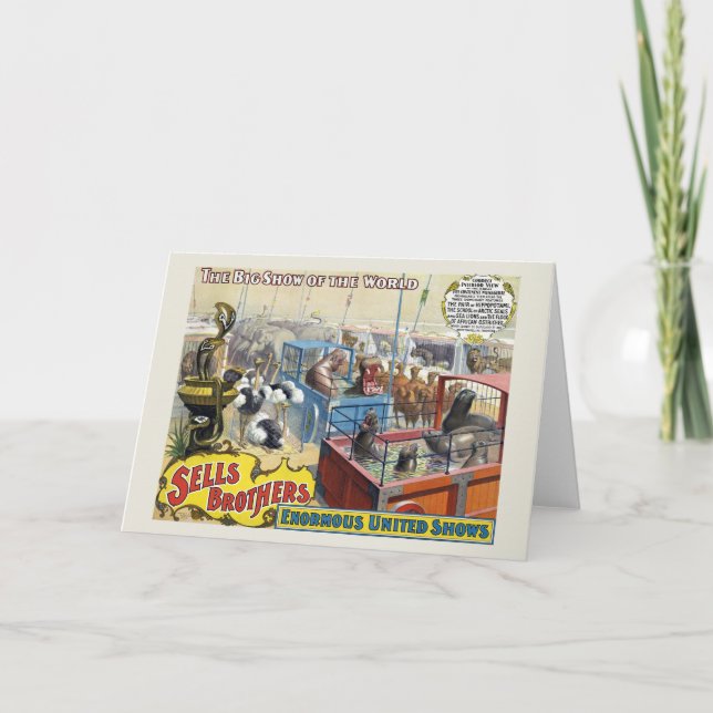 Cartão Poster de Circo Mostrando Animais Selvagens Em Gai (Frente)