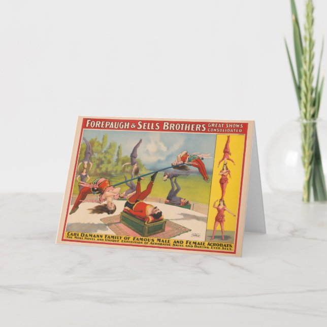 Cartão Poster de Circo Mostrando Atos Acrobáticos, Circa  (Frente)