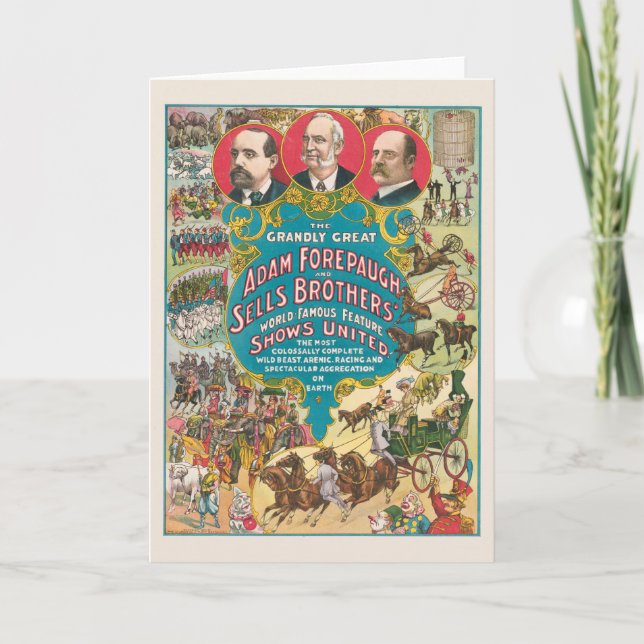 Cartão Poster de Circo Mostrando Muitas Cenas de Circo (Frente)
