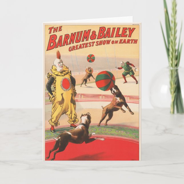 Cartão Poster de Circo Mostrando Palhaços Com Cães Execut (Frente)