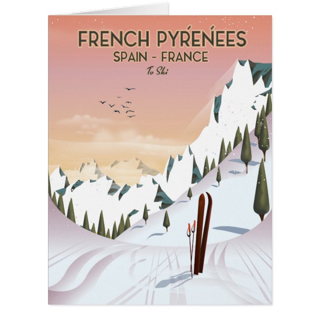 Cartão Poster de Esqui francês Pyrénées (Frente)