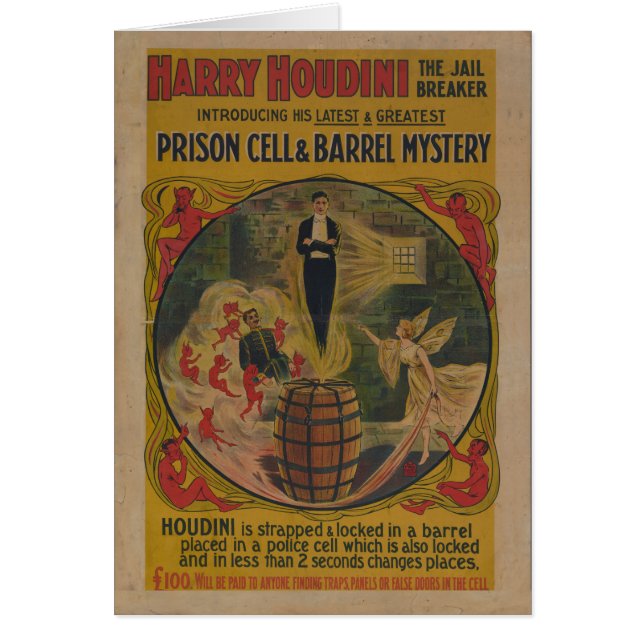 Cartão Poster de Harry Houdini do vintage (Frente)