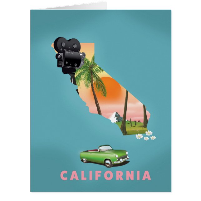 Cartão Poster de mapa ilustrado da Califórnia (Frente)