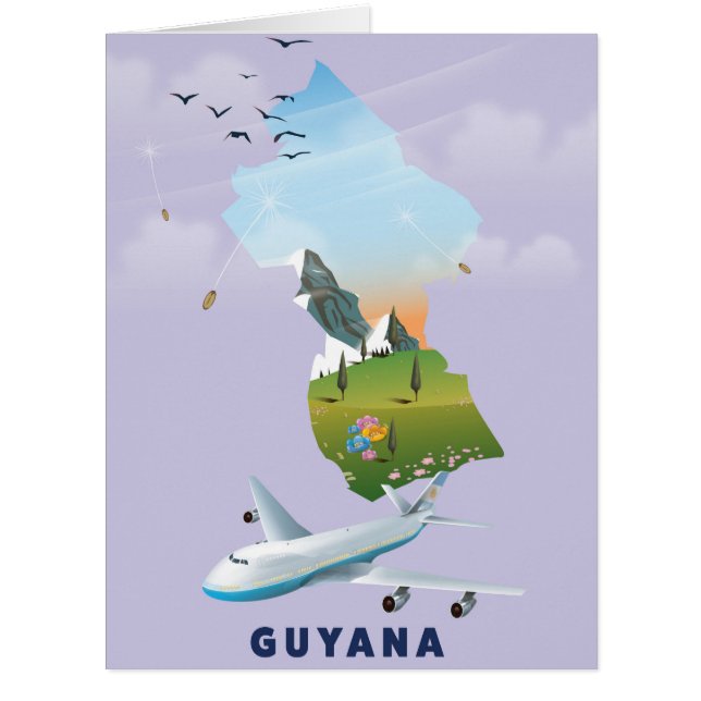 Cartão Poster de mapa ilustrado da Guiana (Frente)